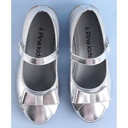 Pine Kids Ballerinas with Velcro Closure & Bow Applique - Silver
