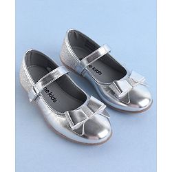 Pine Kids Ballerinas with Velcro Closure & Bow Applique - Silver