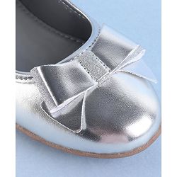 Pine Kids Ballerinas with Velcro Closure & Bow Applique - Silver