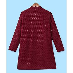 Pine Kids All Over Embroidered Full Sleeves Kurta Pyjama Set - Red
