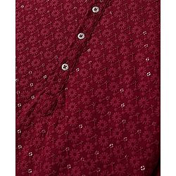 Pine Kids All Over Embroidered Full Sleeves Kurta Pyjama Set - Red