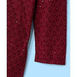 Pine Kids All Over Embroidered Full Sleeves Kurta Pyjama Set - Red