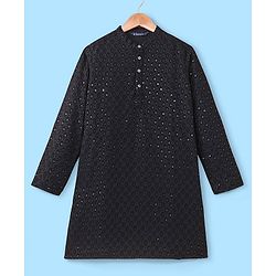 Pine Kids All Over Embroidered Full Sleeves Kurta Pyjama Set - Black