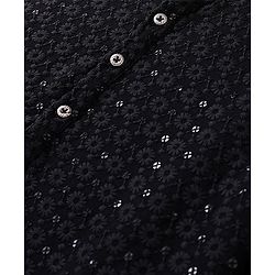 Pine Kids All Over Embroidered Full Sleeves Kurta Pyjama Set - Black