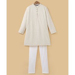 Pine Kids All Over Embroidered Full Sleeves Kurta Pyjama Set - White