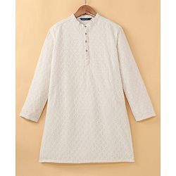 Pine Kids All Over Embroidered Full Sleeves Kurta Pyjama Set - White