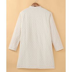 Pine Kids All Over Embroidered Full Sleeves Kurta Pyjama Set - White