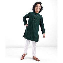 Pine Kids Full Sleeves All Over Sequined Embroidered Kurta Pyjama Set- Green