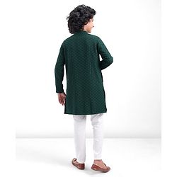 Pine Kids Full Sleeves All Over Sequined Embroidered Kurta Pyjama Set- Green