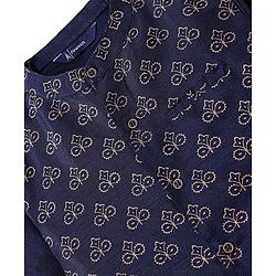 Pine Kids Printed Full Sleeves Kurta Pyjama with Floral Printed Bandi - Navy Blue