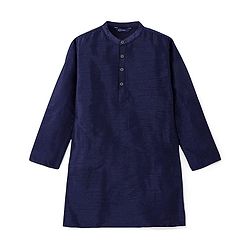 Pine Kids Printed Full Sleeves Kurta Pyjama with Floral Printed Bandi - Navy Blue