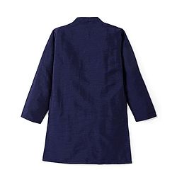 Pine Kids Printed Full Sleeves Kurta Pyjama with Floral Printed Bandi - Navy Blue