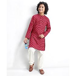 Pine Kids 100 % Viscose Woven Full Sleeves  Foil Printed   Kurta & Pajama Set - Dark Pink