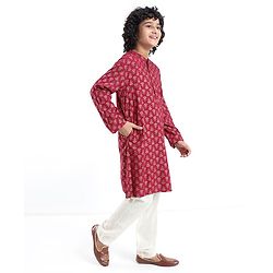 Pine Kids 100 % Viscose Woven Full Sleeves  Foil Printed   Kurta & Pajama Set - Dark Pink