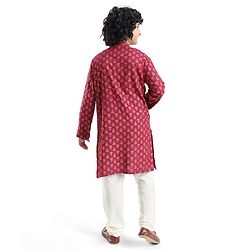 Pine Kids 100 % Viscose Woven Full Sleeves  Foil Printed   Kurta & Pajama Set - Dark Pink