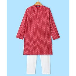 Pine Kids Full Sleeves Chevron Printed Kurta Pyjama Set- Red