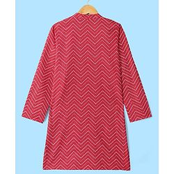 Pine Kids Full Sleeves Chevron Printed Kurta Pyjama Set- Red