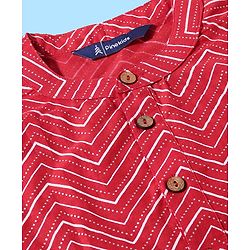 Pine Kids Full Sleeves Chevron Printed Kurta Pyjama Set- Red