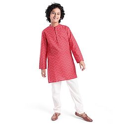 Pine Kids Full Sleeves Chevron Printed Kurta Pyjama Set- Red