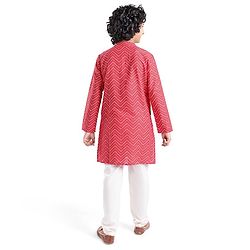 Pine Kids Full Sleeves Chevron Printed Kurta Pyjama Set- Red