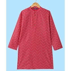 Pine Kids Full Sleeves Chevron Printed Kurta Pyjama Set- Red