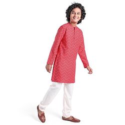 Pine Kids Full Sleeves Chevron Printed Kurta Pyjama Set- Red