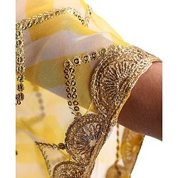 Pine Kids Half Sleeves Chevron Embroidered Choli & Lehenga with  Dupatta Set- Yellow