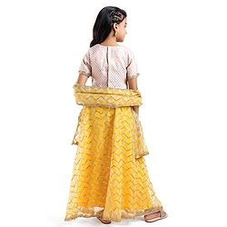 Pine Kids Half Sleeves Chevron Embroidered Choli & Lehenga with  Dupatta Set- Yellow