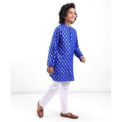 Pine Kids Foil Printed Full Sleeves Kurta Pyjama Set-  Blue
