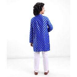 Pine Kids Foil Printed Full Sleeves Kurta Pyjama Set-  Blue