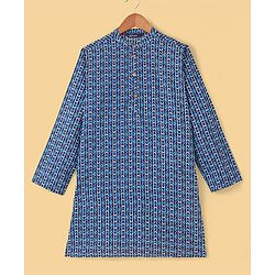 Pine Kids Cotton Full Sleeves All Over Printed Kurta Pyjama Set- Blue