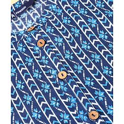 Pine Kids Cotton Full Sleeves All Over Printed Kurta Pyjama Set- Blue