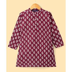 Pine Kids Cotton Woven Full Sleeves Floral Printed Kurta & Pajama Set - Maroon