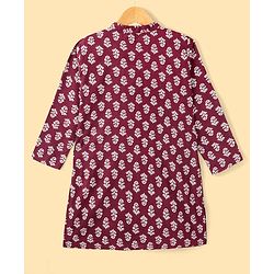 Pine Kids Cotton Woven Full Sleeves Floral Printed Kurta & Pajama Set - Maroon