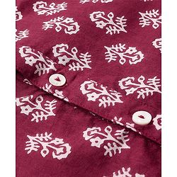 Pine Kids Cotton Woven Full Sleeves Floral Printed Kurta & Pajama Set - Maroon