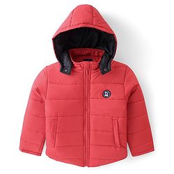 Pine Kids Full Sleeves Solid Color Medium Winter Hooded Jacket - Red