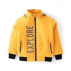 Pine Kids Full Sleeves Solid Color With Explore Printed Medium Winter Hooded Jacket - Yellow
