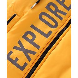 Pine Kids Full Sleeves Solid Color With Explore Printed Medium Winter Hooded Jacket - Yellow