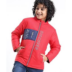 Pine Kids Full Sleeves Discover Printed Heavy Winter Jacket- Red
