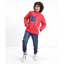 Pine Kids Full Sleeves Discover Printed Heavy Winter Jacket- Red