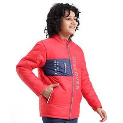 Pine Kids Full Sleeves Discover Printed Heavy Winter Jacket- Red