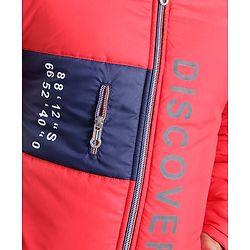 Pine Kids Full Sleeves Discover Printed Heavy Winter Jacket- Red