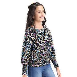 Pine Kids Full Sleeves Abstract Printed Top With Elasticated Fit - Black