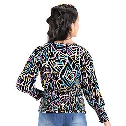 Pine Kids Full Sleeves Abstract Printed Top With Elasticated Fit - Black