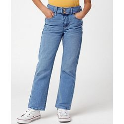 Pine Kids Full Length Flared Double Button Waist Denim With Back Elasticated - Mid Blue