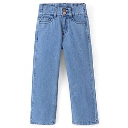 Pine Kids Full Length Flared Double Button Waist Denim With Back Elasticated - Mid Blue