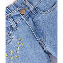 Pine Kids Ankle Length Back Elasticated Waist Jeans With Star Embroidery - Light Blue