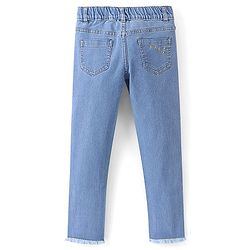 Pine Kids Ankle Length Back Elasticated Waist Jeans With Star Embroidery - Light Blue