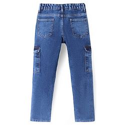 Pine Kids Cotton Full Length Cargo Fit Adjustable Washed Elasticated Jeans - Blue