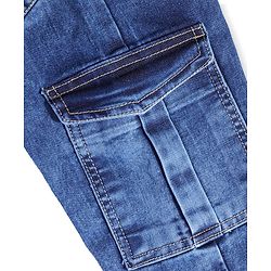 Pine Kids Cotton Full Length Cargo Fit Adjustable Washed Elasticated Jeans - Blue